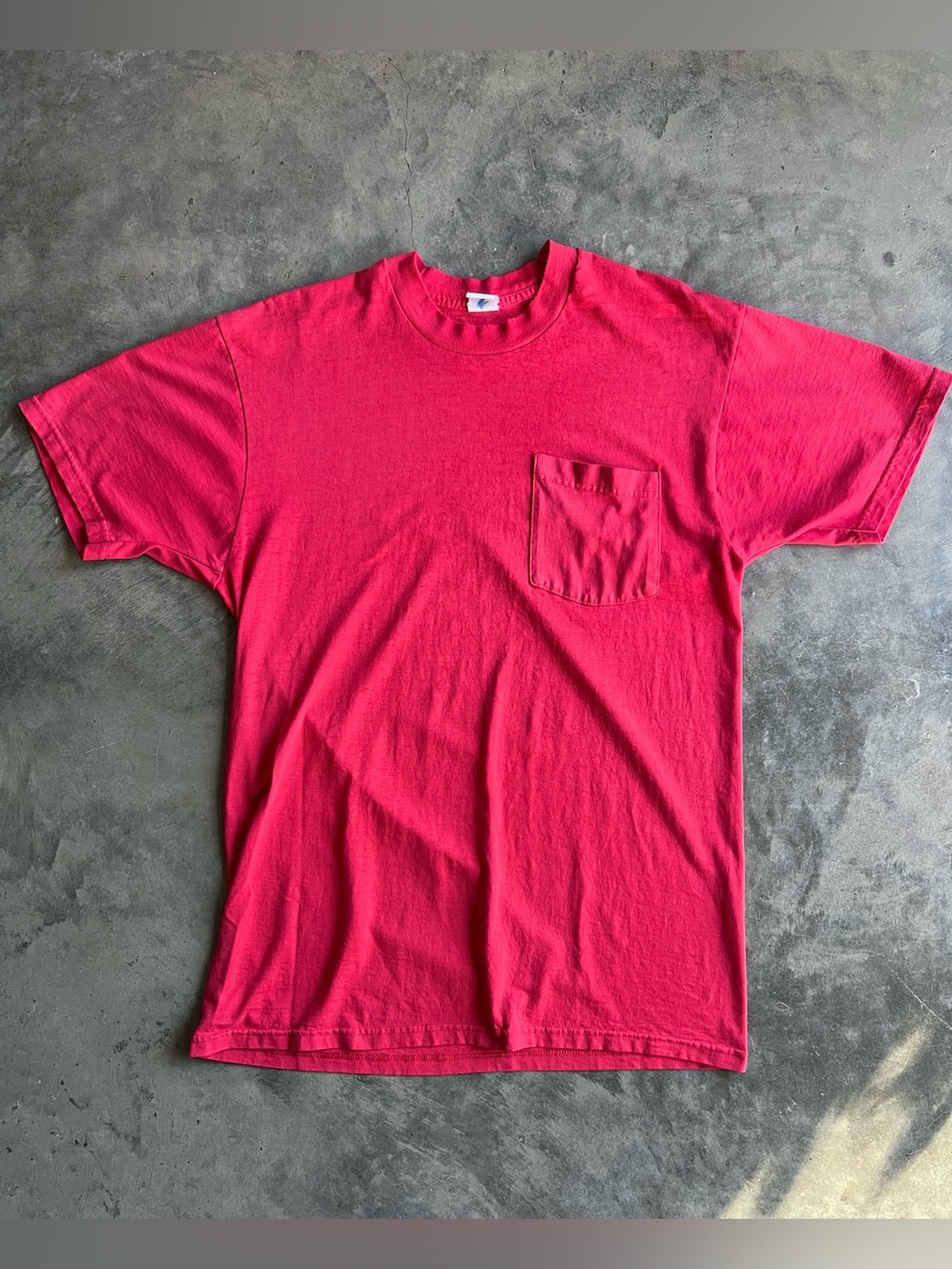 Vintage Red faded and thin Pocket Tee M/L tag faded